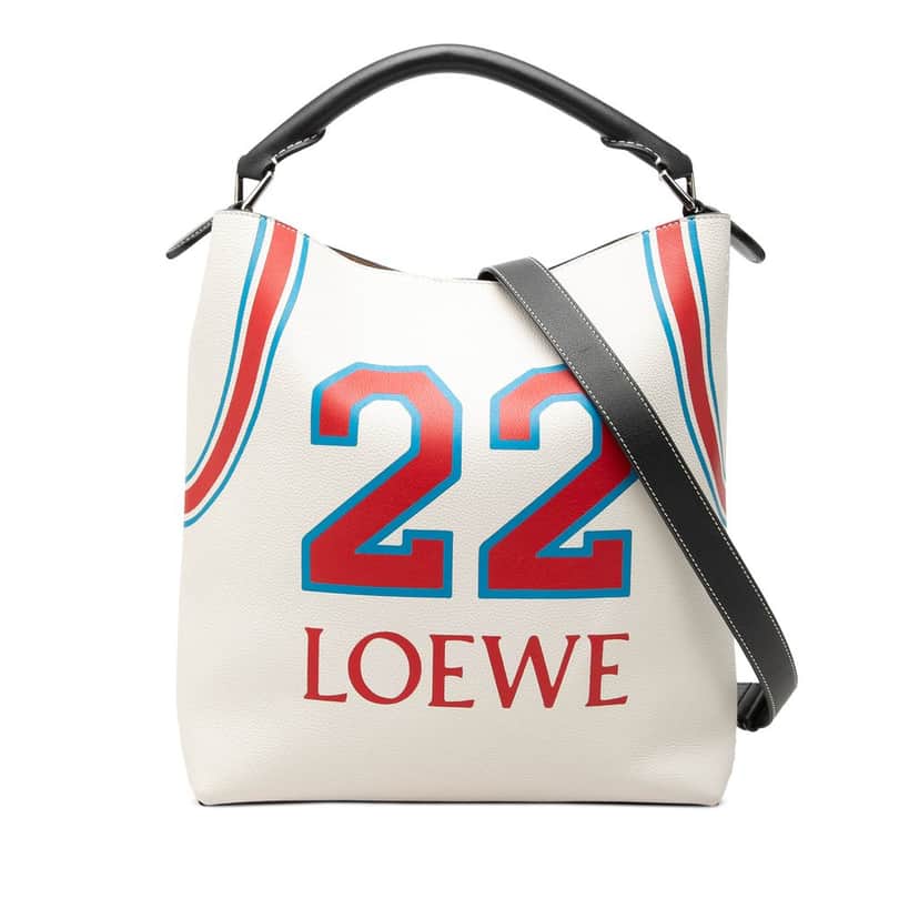 Loewe Paulas Ibiza Printed Leather T 22 Bucket Bag White Leather Very good condition - Front View