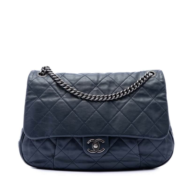 Chanel Quilted Calfskin Coco Pleats Flap Blue Leather Very good condition - Front View