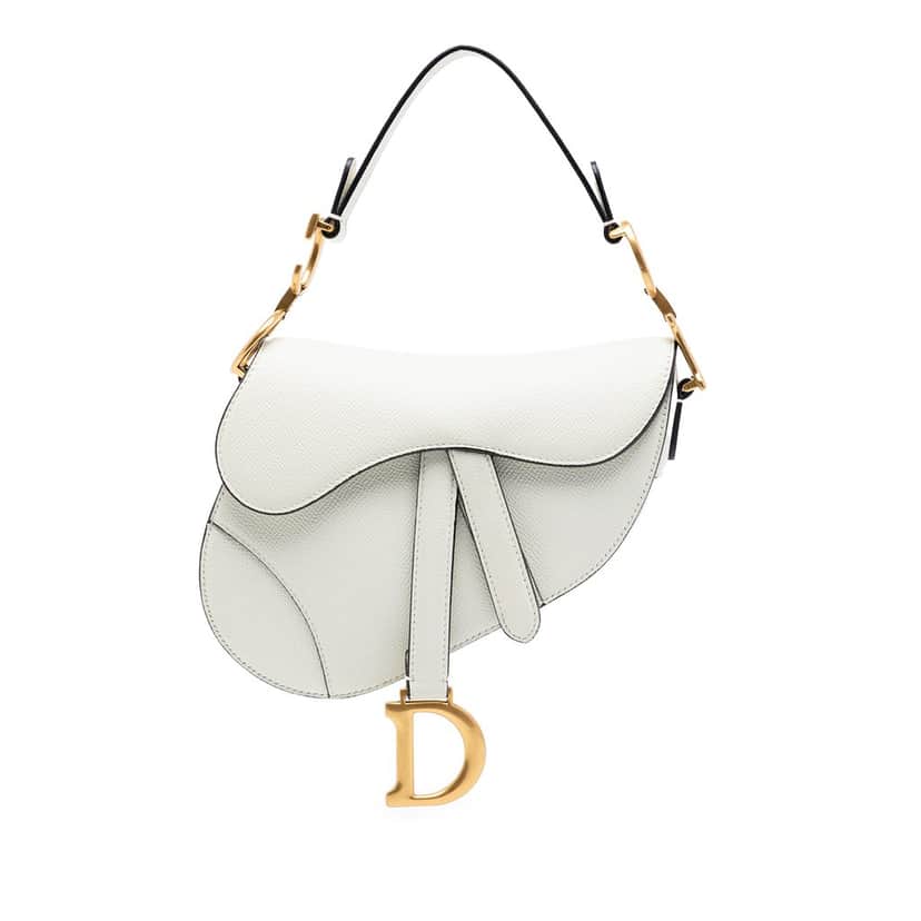 Dior Mini Grained Calfskin Saddle Bag White Leather Very good condition - Front View