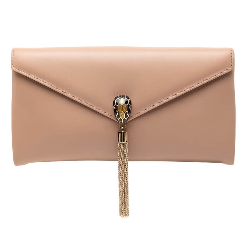 Bvlgari Leather Serpenti Forever Tassel Envelope Clutch Brown Leather Very good condition - Front View