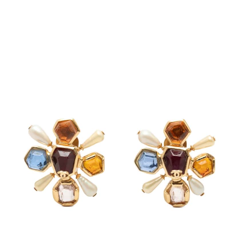 Chanel CC Gold Plated Gripoix Clip On Earrings Gold Metal Very good condition - Front View