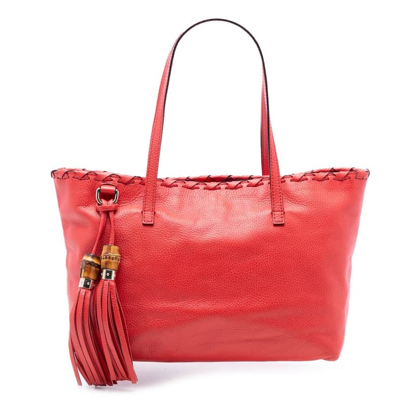 Gucci Leather Bamboo Tassel Tote Red Leather Very good condition - Front View