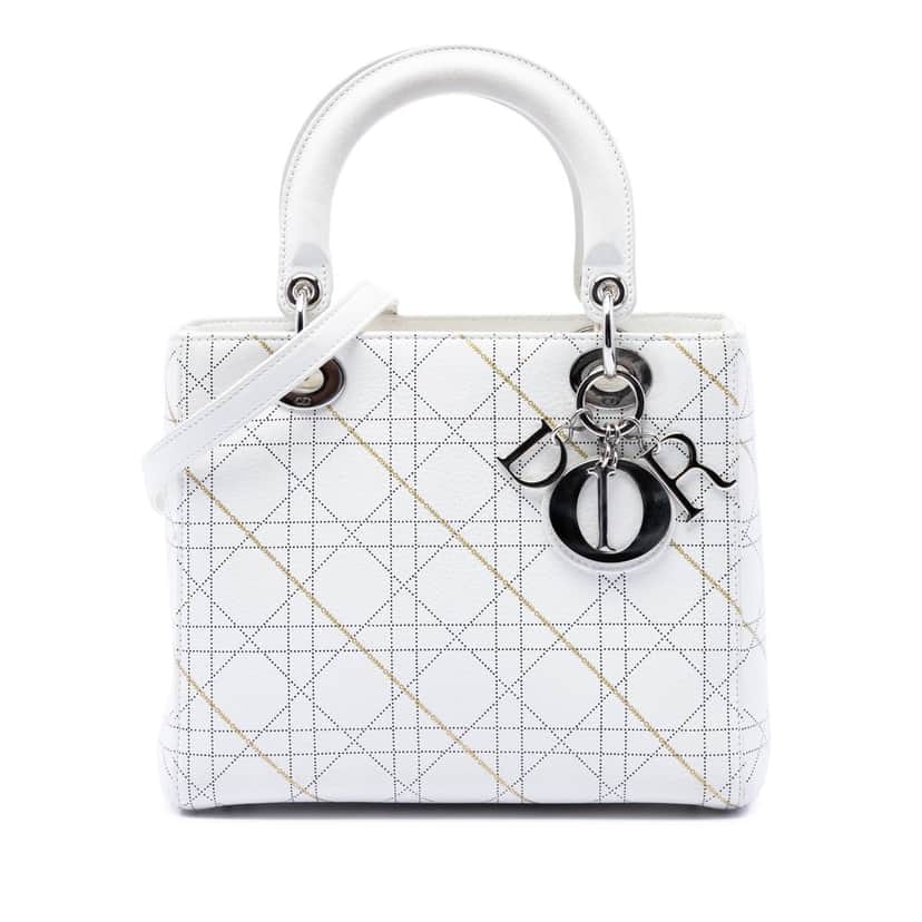 Dior Medium Calfskin Cannage Print Lady Dior White Leather Very good condition - Front View