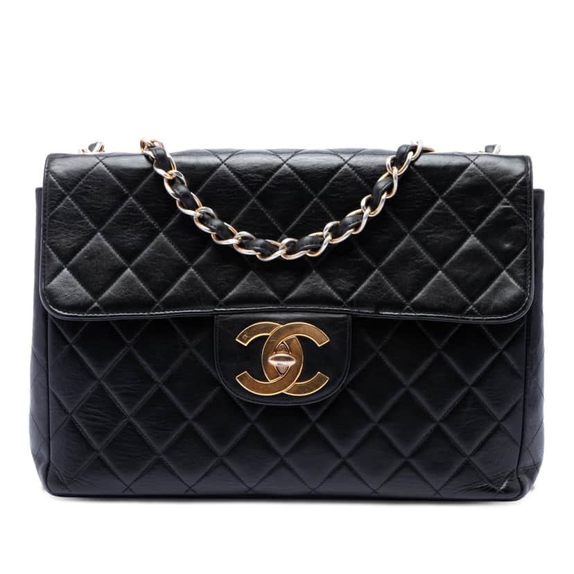 Chanel Jumbo XL Classic Lambskin Single Flap Black Leather Very good condition - Front View