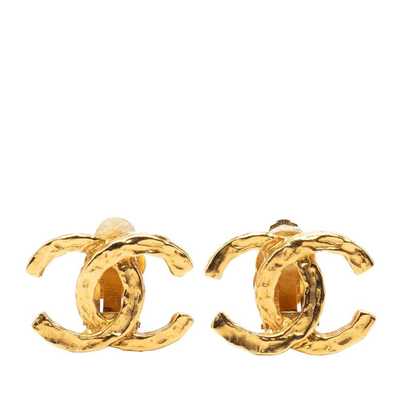 Chanel CC Gold Plated Clip On Earrings Gold Metal Very good condition - Front View
