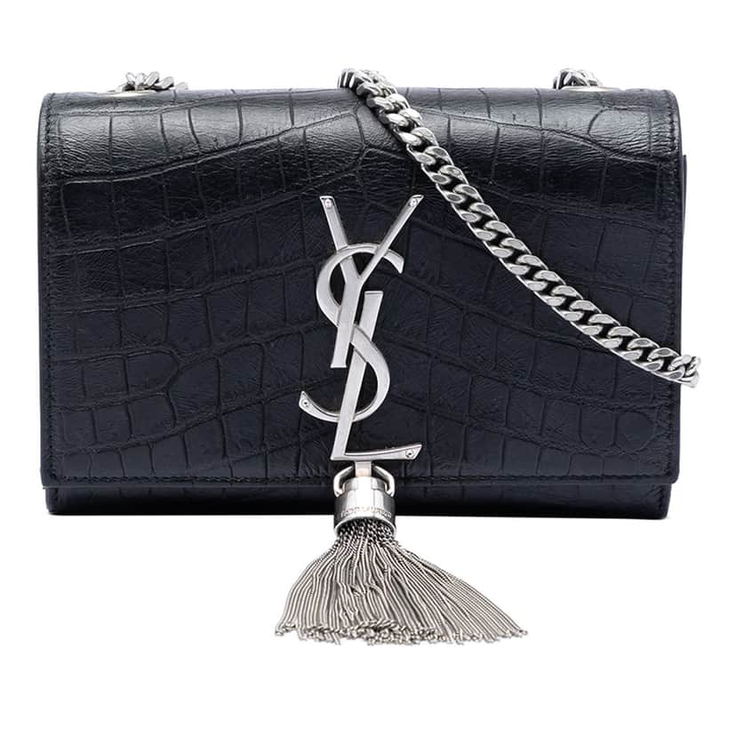 Saint Laurent Small Embossed Kate Tassel Crossbody Bag Black Leather Very good condition - Front View