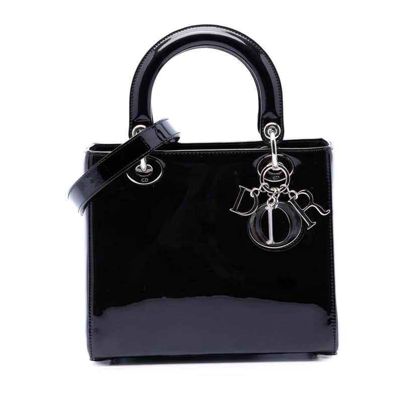 Dior Medium Patent Lady Dior Black Leather Very good condition - Front View