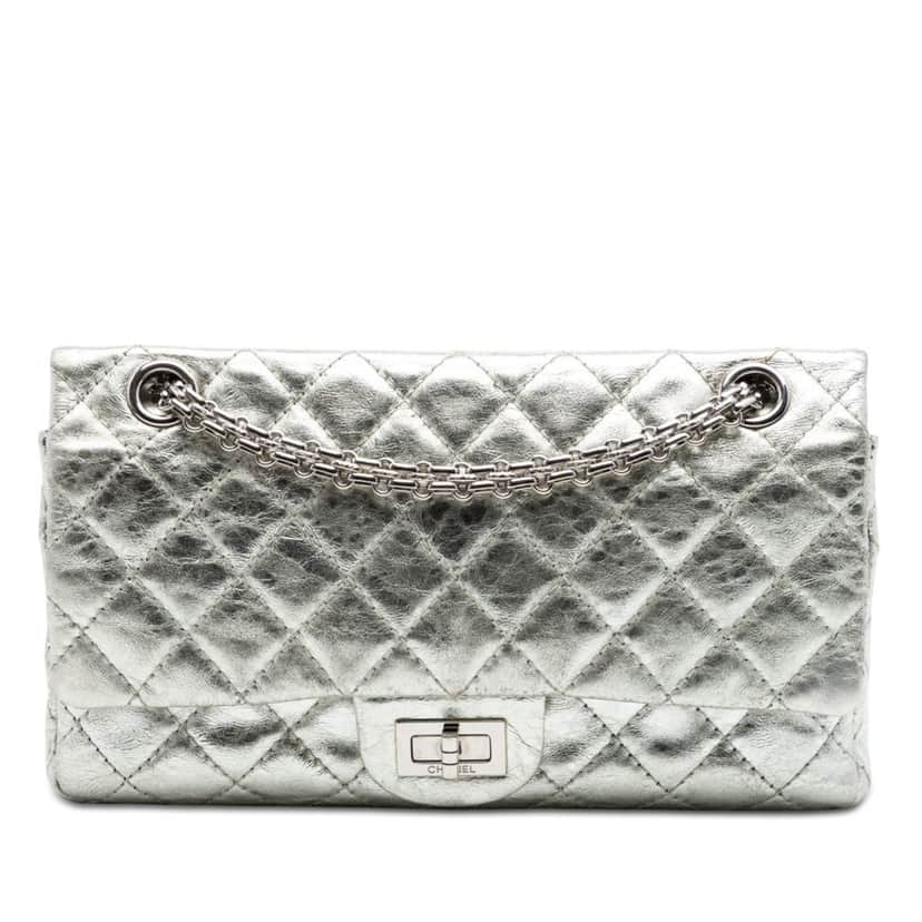Chanel Metallic Aged Calfskin Reissue 2.55 Double Flap 225 Silver Leather Very good condition - Front View