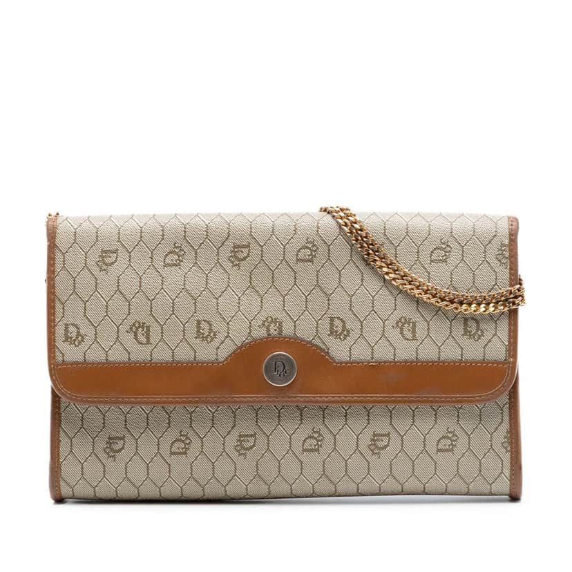 Dior Honeycomb Coated Canvas Chain Shoulder Bag Beige Very good condition - Front View