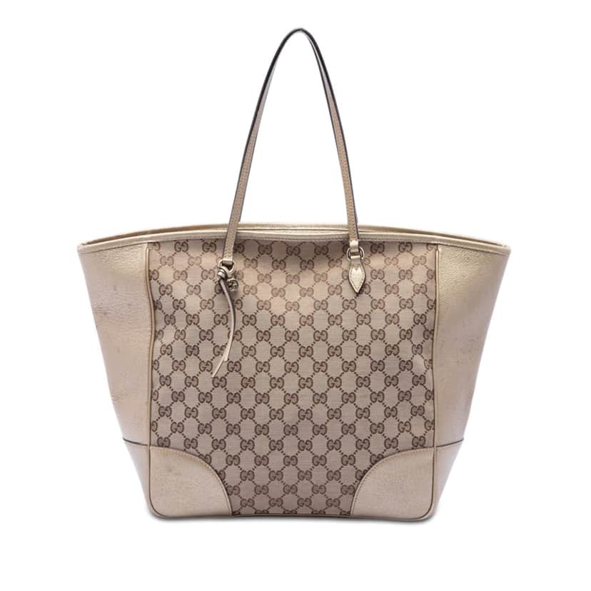 Gucci GG Canvas and Leather Bree Tote Beige Leather Very good condition - Front View