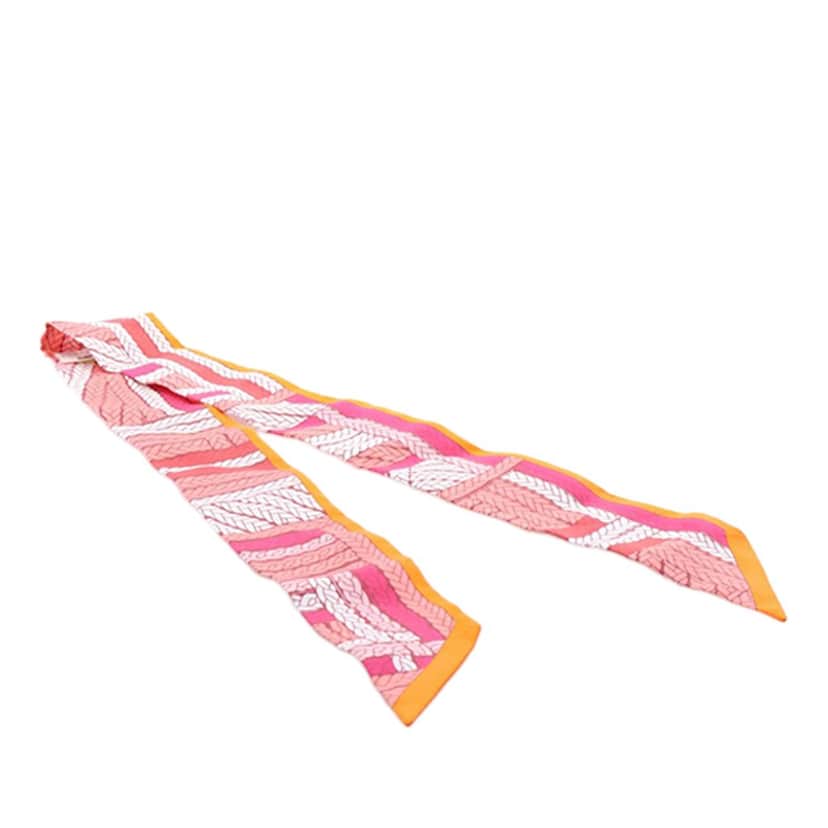 Hermès Tresses H Silk Twilly Scarf Pink Very good condition - Front View