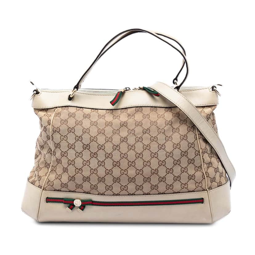 Gucci GG Canvas Web Mayfair Satchel Beige Very good condition - Front View