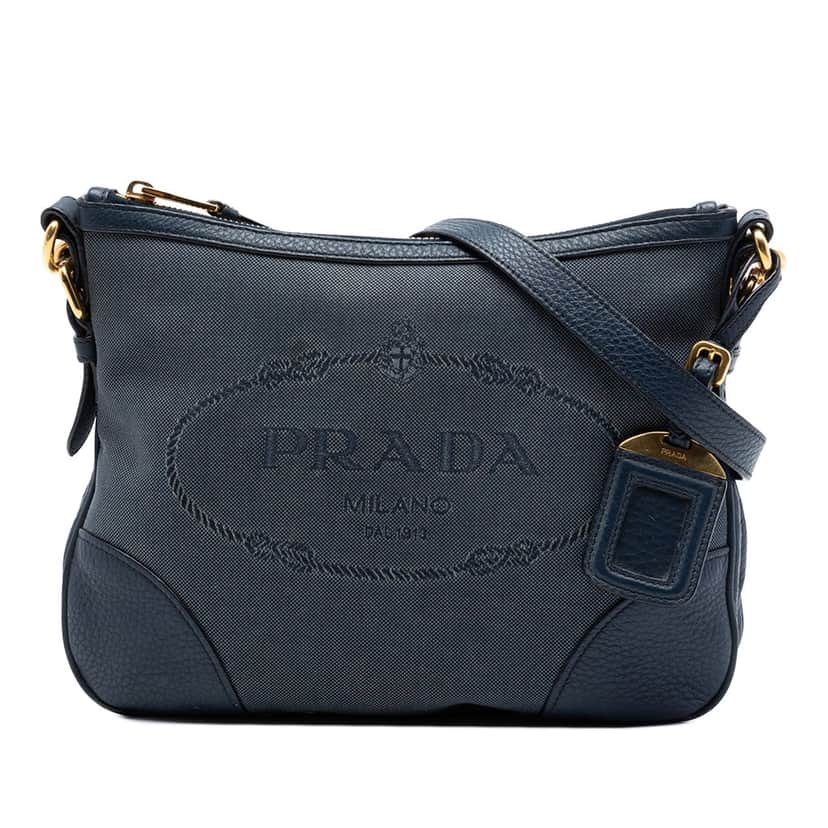 Prada Canvas Canapa Logo Crossbody Blue Very good condition - Front View