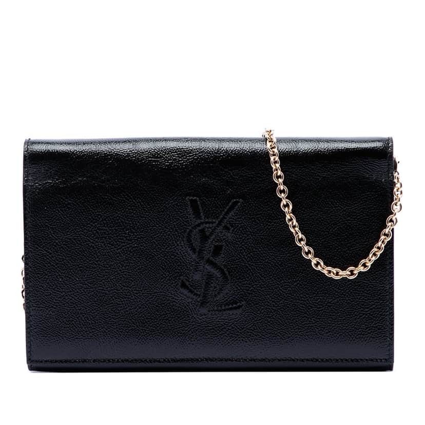 Saint Laurent Crinkled Calfskin Belle de Jour Chain Clutch Black Leather Very good condition - Front View