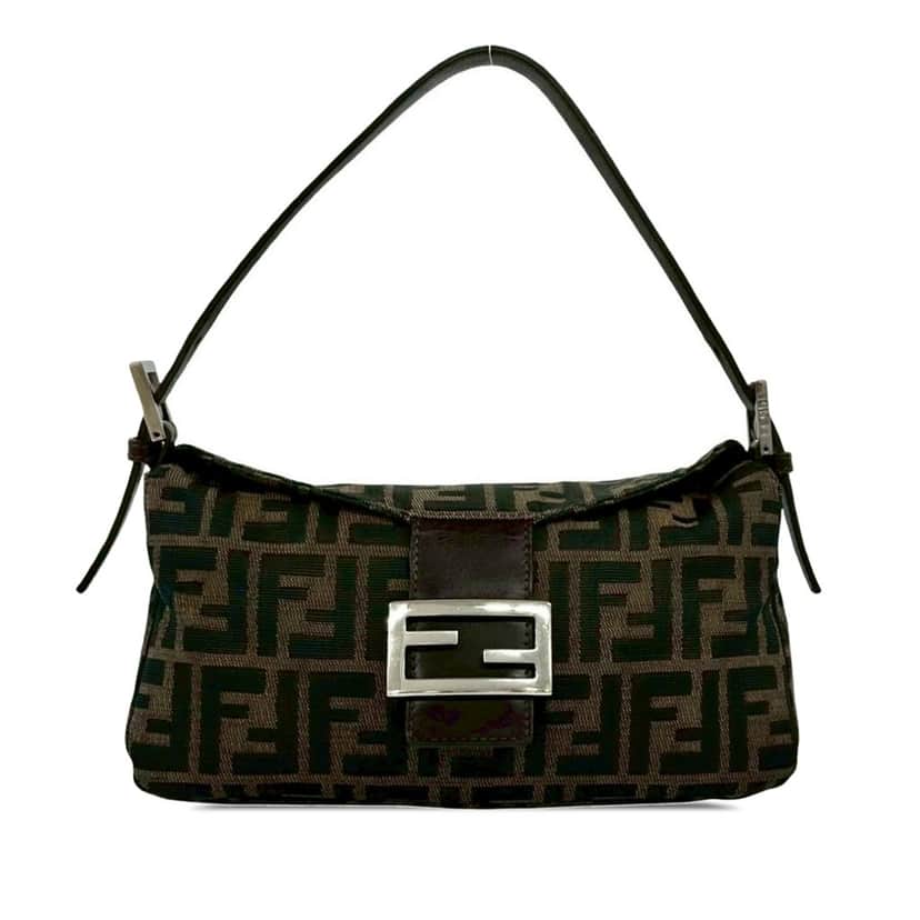 Fendi Zucca Canvas Double Flap Shoulder Bag Brown Very good condition - Front View