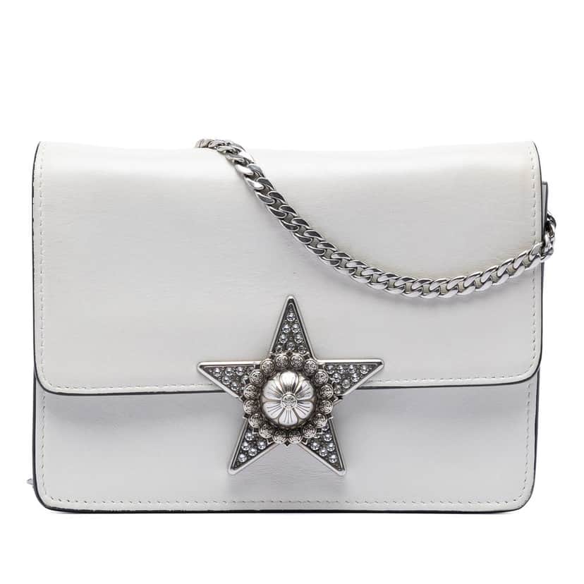 Miu Miu Smooth Leather Star Crystal Embellished Crossbody White Leather Very good condition - Front View