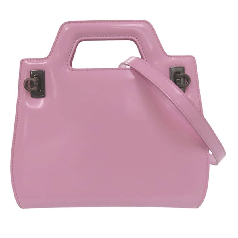 Ferragamo Micro Brushed Calfskin Wanda Top Handle Bag Pink Leather Very good condition - Front View