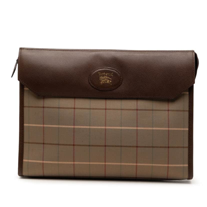 Burberry Vintage Check Canvas Clutch Brown Very good condition - Front View