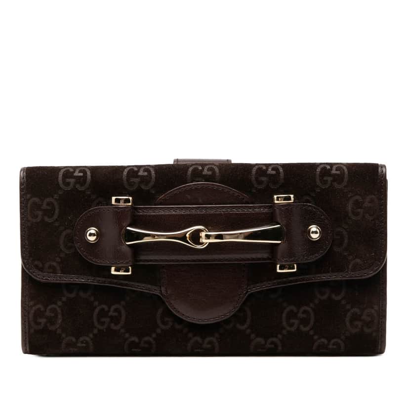 Gucci GG Suede Pelham Continental Long Wallet Brown Leather Very good condition - Front View