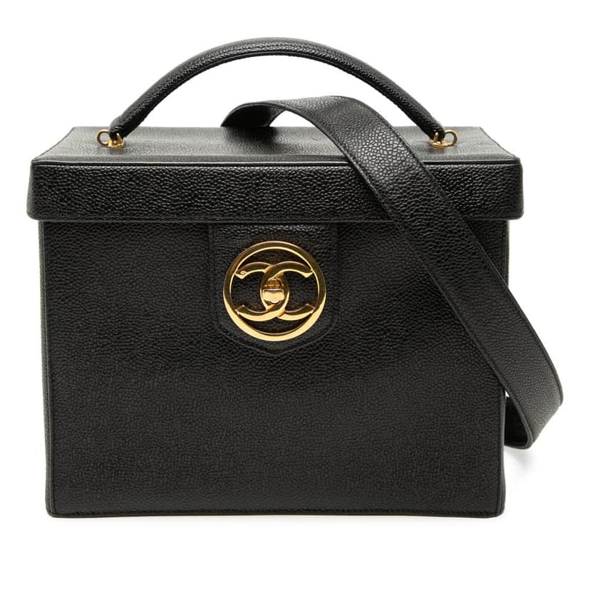 Chanel CC Caviar Vanity Box Case Black Leather Very good condition - Front View