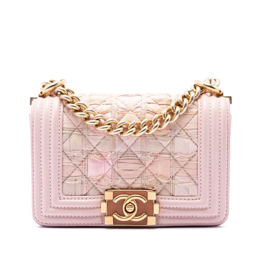 Chanel Mini Quilted Tweed and Lambskin Boy Flap Pink Very good condition - Front View