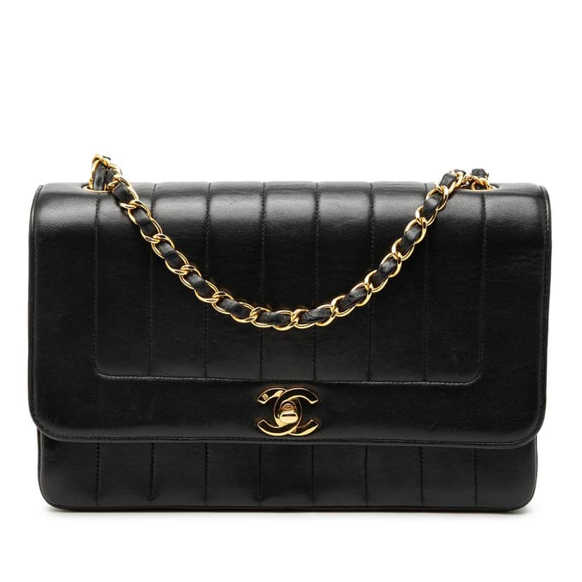 Chanel Medium Vertical Quilted Lambskin Mademoiselle Crossbody Black Leather Very good condition - Front View