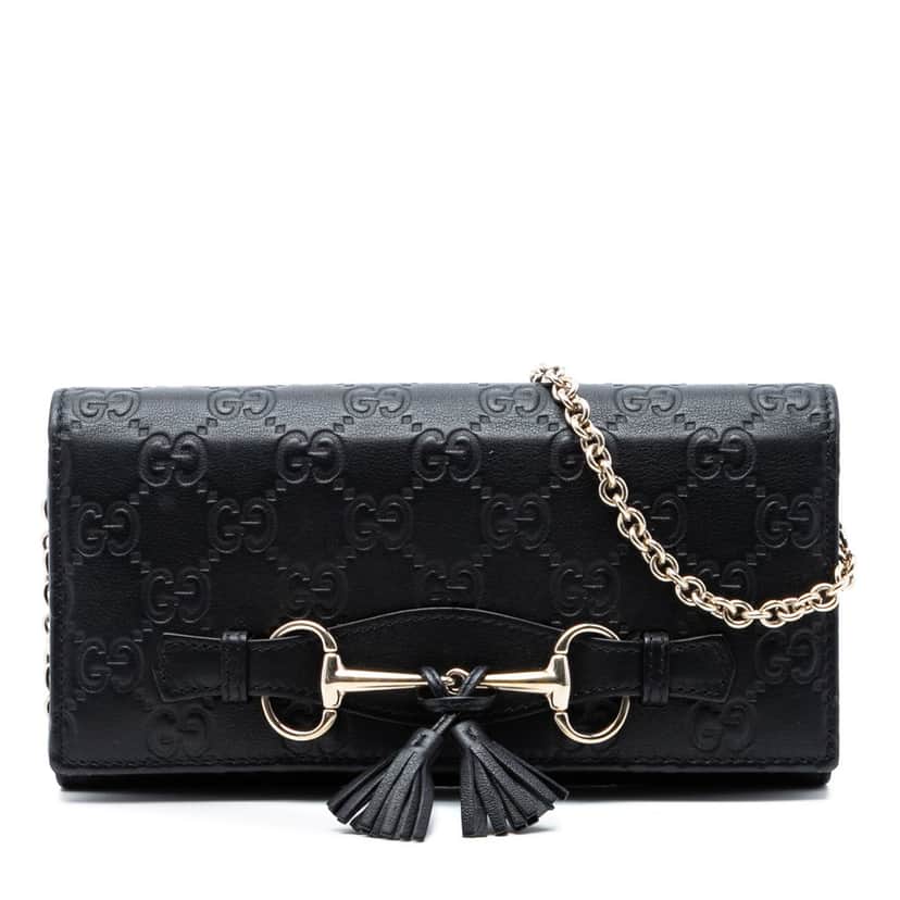 Gucci Guccissima Emily Wallet On Chain Black Leather Very good condition - Front View