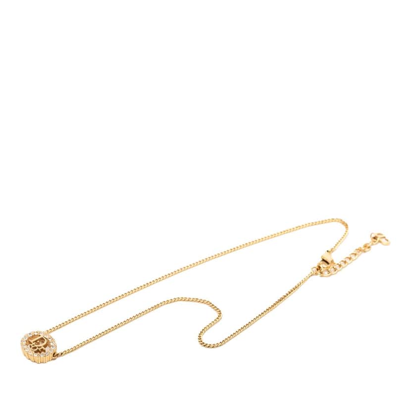 Dior Gold Plated Strass CD Logo Pendant Necklace Gold Metal Very good condition - Front View
