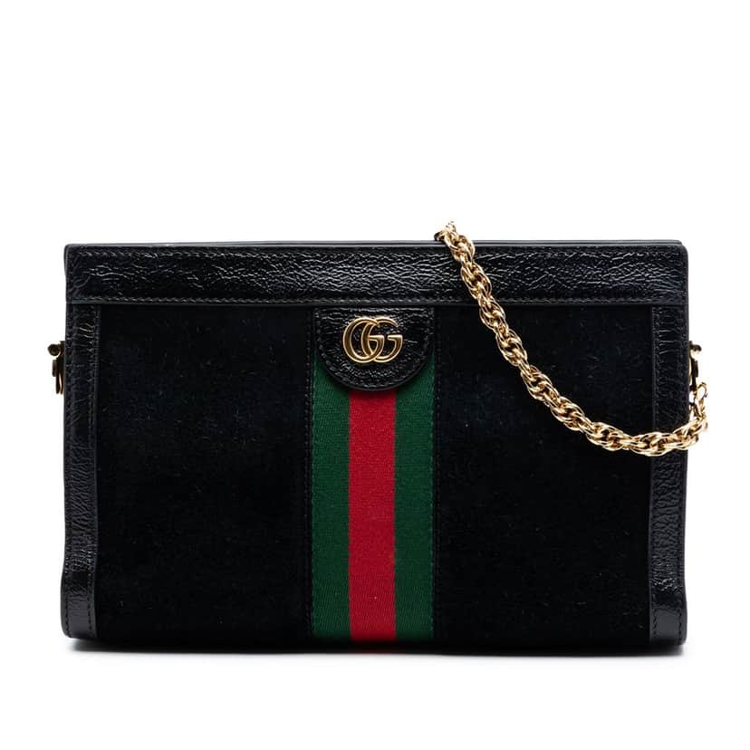 Gucci Small Suede Web Ophidia Chain Crossbody Black Leather Very good condition - Front View