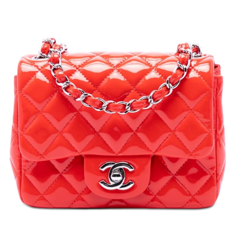 Chanel Mini Square Classic Patent Single Flap Red Leather Very good condition - Front View