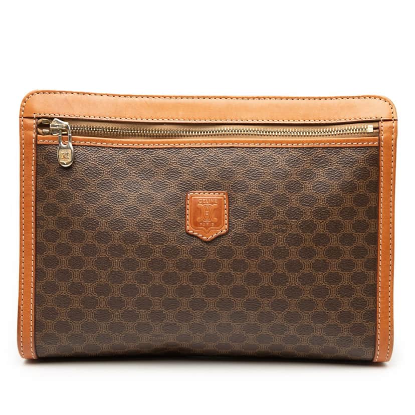 Celine Macadam Coated Canvas Clutch Brown Good condition - Front View