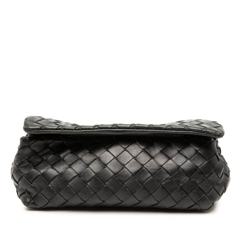 Bottega Veneta Intrecciato Flap Pouch Black Leather Very good condition - Front View