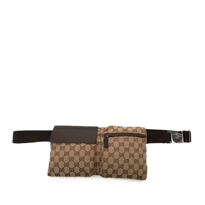 Gucci GG Canvas Double Pocket Belt Bag Beige Very good condition - Front View