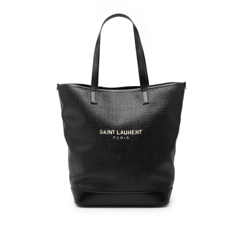 Saint Laurent Raffia Teddy Shopping Tote Black Very good condition - Front View