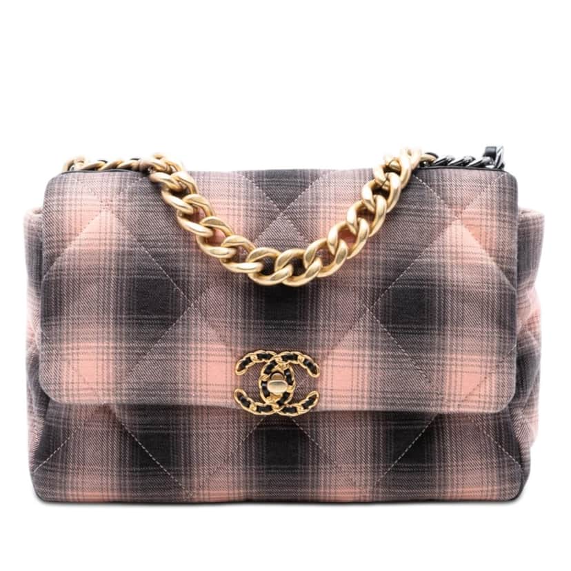 Chanel Large Cotton Check 19 Flap Pink Very good condition - Front View
