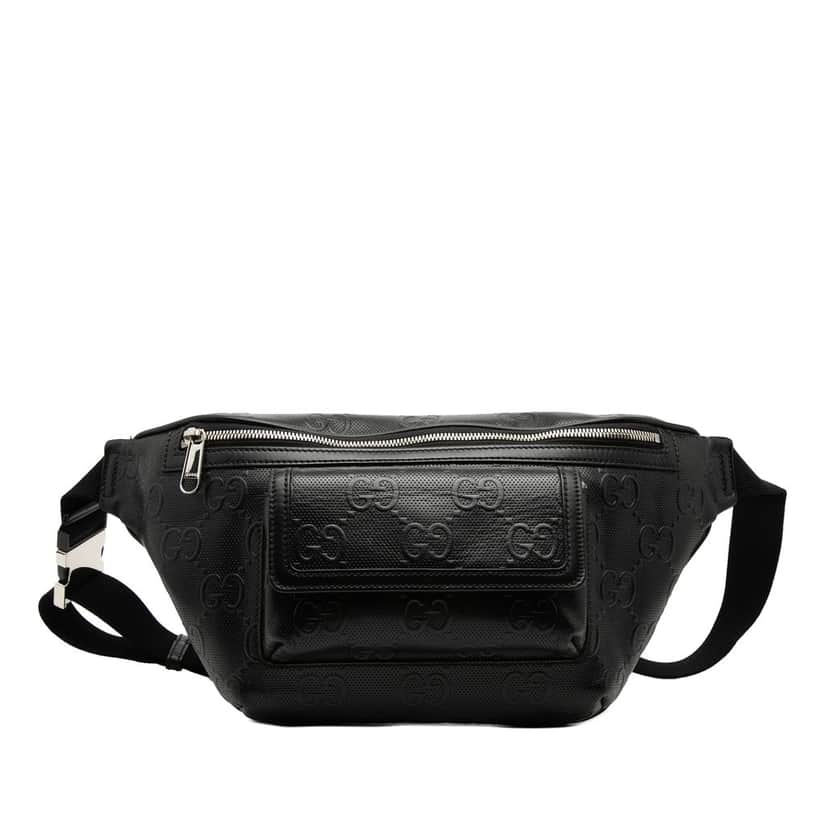 Gucci GG Embossed Perforated Leather Pocket Belt Bag Black Leather Very good condition - Front View