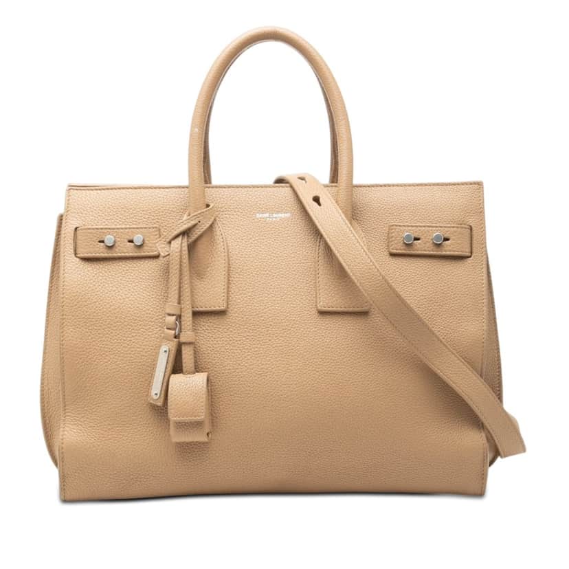Saint Laurent Small Grained Calfskin Supple Sac De Jour Satchel Brown Leather Very good condition - Front View