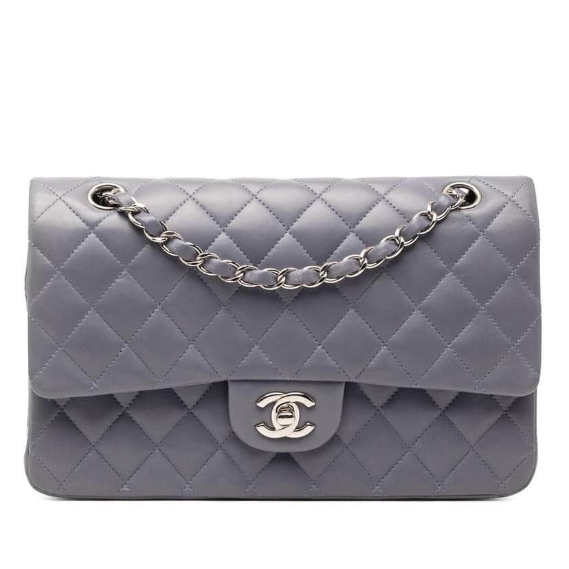 Chanel Medium Classic Lambskin Double Flap Purple Leather Very good condition - Front View