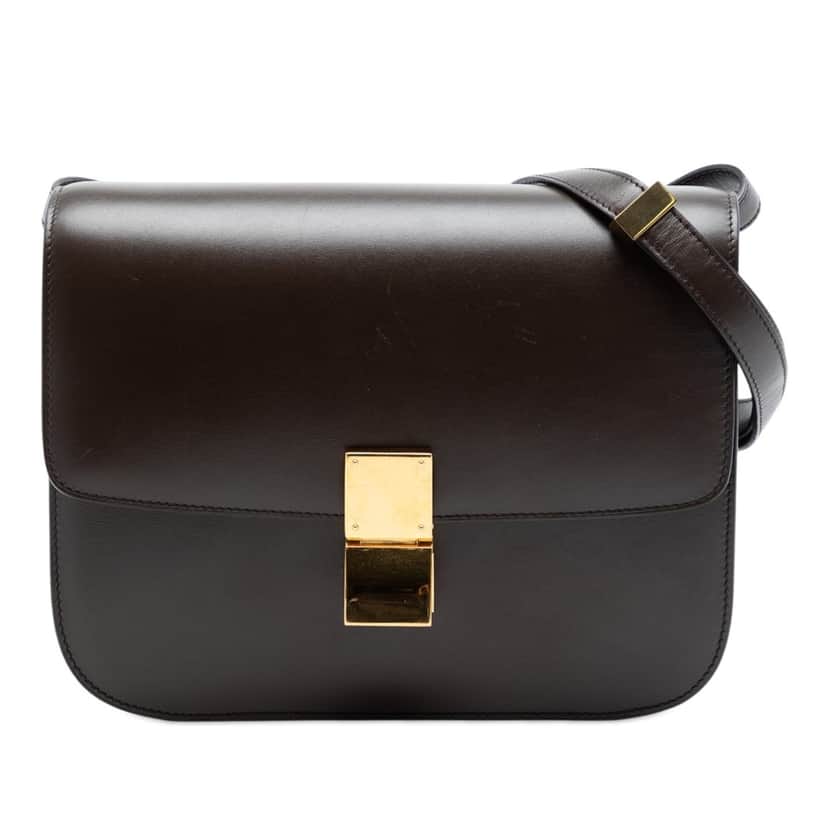 Celine Medium Calfskin Classic Box Brown Leather Very good condition - Front View