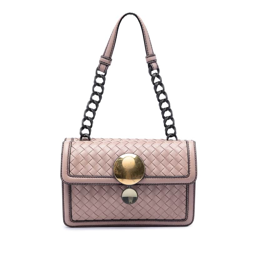 Bottega Veneta Nappa Intrecciato Mirror Lens Double Sided Flap Shoulder Bag Brown Leather Very good condition - Front View