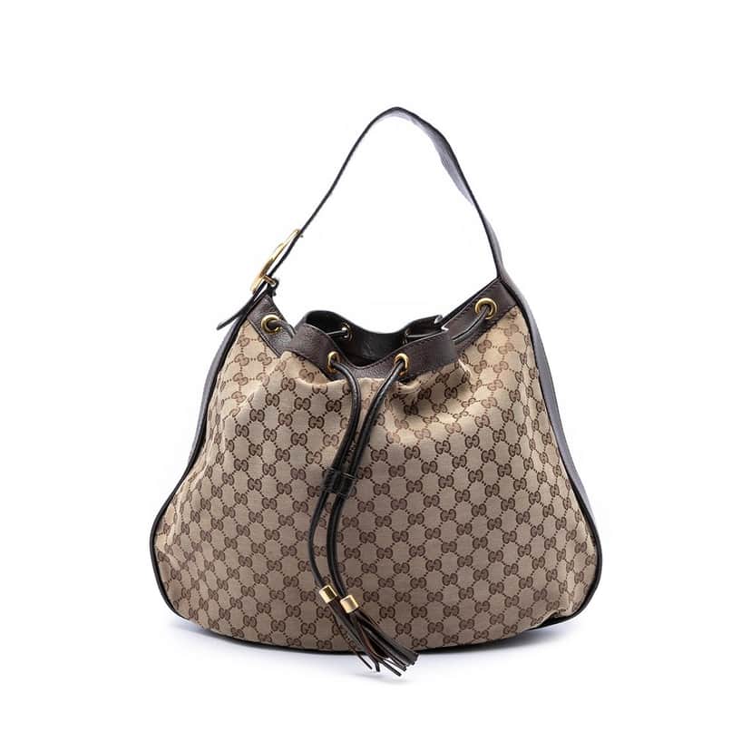 Gucci GG Canvas Interlocking Icon Drawstring Hobo Beige Good condition - Front View