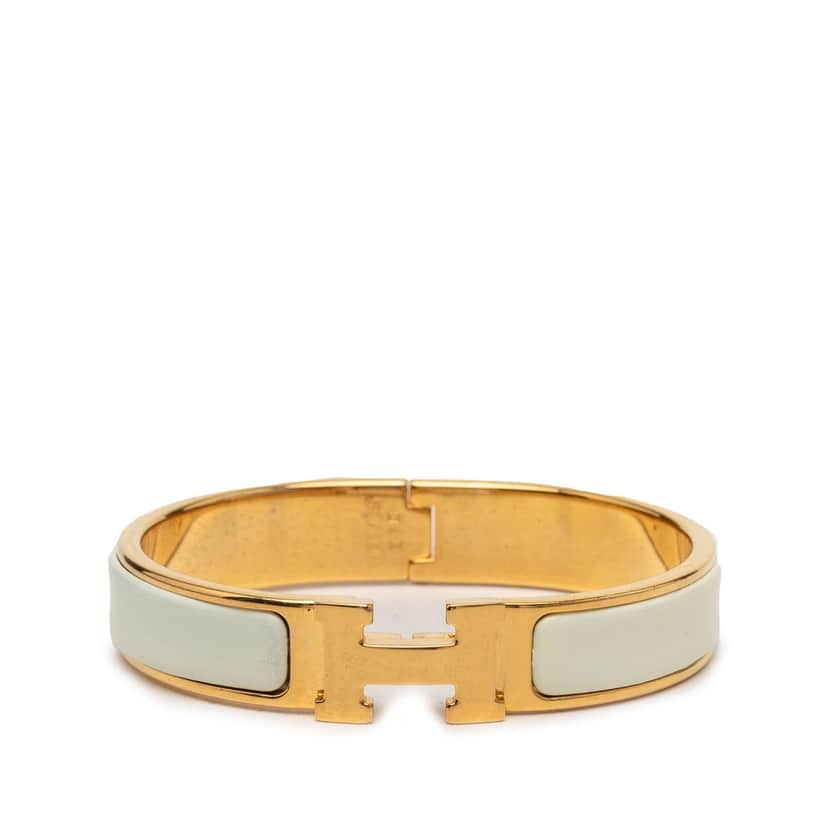 Hermès Narrow Enamel Clic H Bracelet GM White Very good condition - Front View
