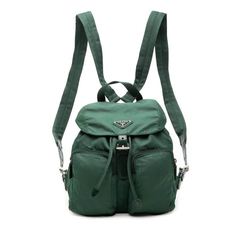 Prada Tessuto Drawstring Backpack Green Very good condition - Front View