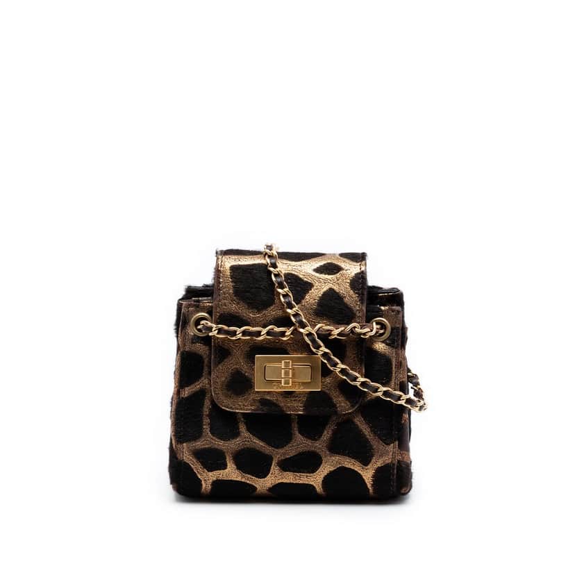 Chanel Mini Metallic Pony Hair Giraffe Reissue Accordion Flap Gold Very good condition - Front View