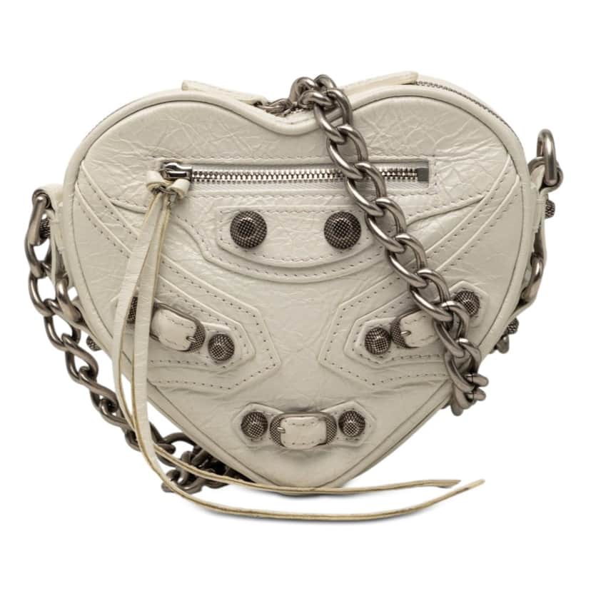 Balenciaga Mini Lambskin Motocross Le Cagole Heart Chain Bag White Leather Good condition - Front View