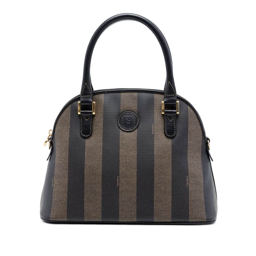 Fendi Pequin Coated Canvas Dome Satchel Brown Very good condition - Front View
