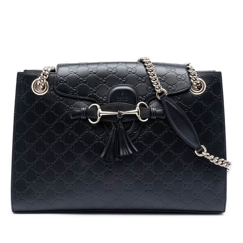 Gucci Large Guccissima Emily Shoulder Bag Black Leather Very good condition - Front View