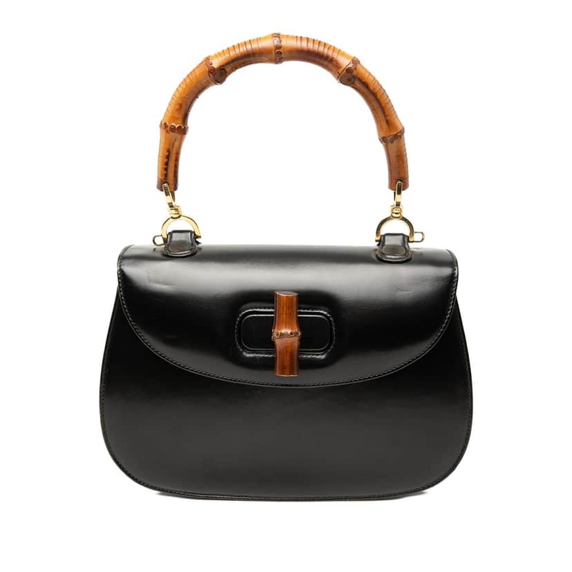 Gucci Calfskin Bamboo Night Black Leather Very good condition - Front View