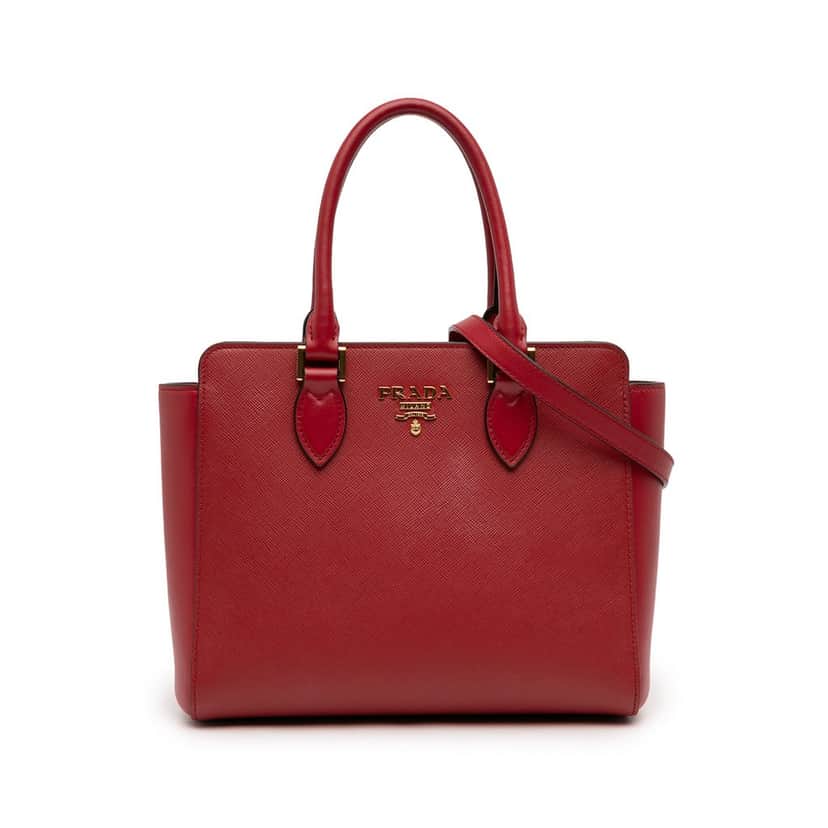 Prada Soft Calf Trimmed Saffiano Lux Zip Convertible Tote Red Leather Very good condition - Front View