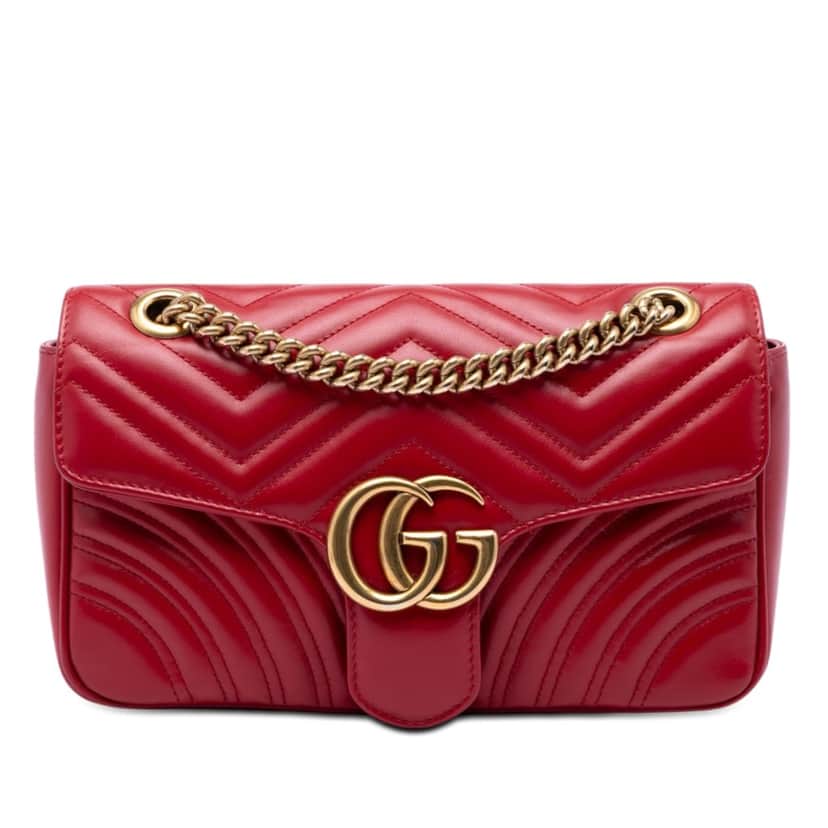 Gucci Medium GG Marmont Matelasse Leather Shoulder Bag Red Leather Very good condition - Front View